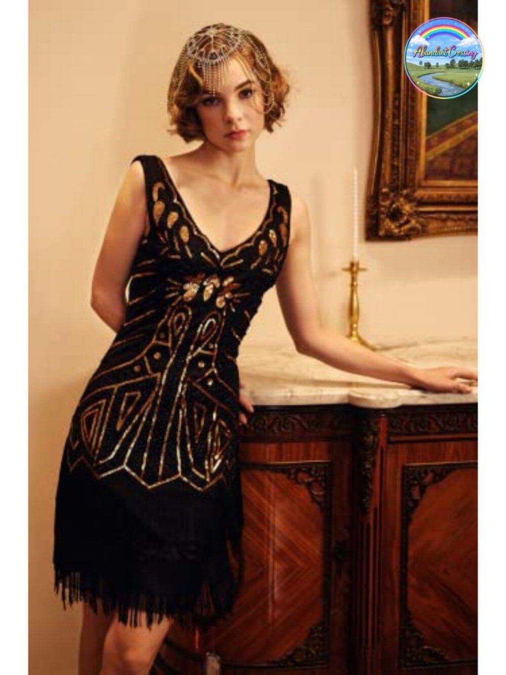1920s Flapper Sequin Fringe Dress V-Neck Sleeveless Gatsby Costume